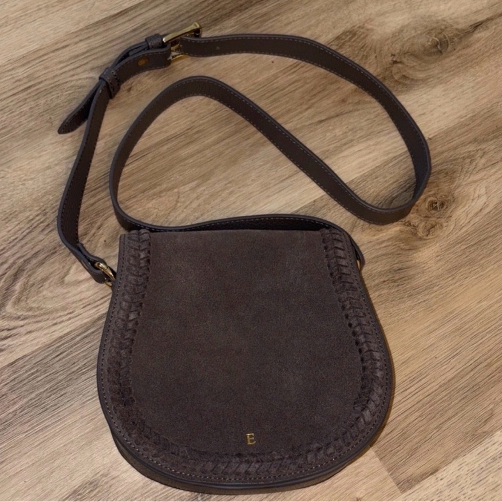 MARK & GRAHAM genuine leather crossbody purse suede gray boho chic whipstitch